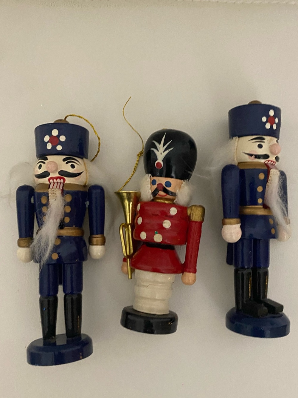 Lot of 3 Mini Wooden Nutcracker Soldier 4-5” Ornaments Red Blue Christmas Decor